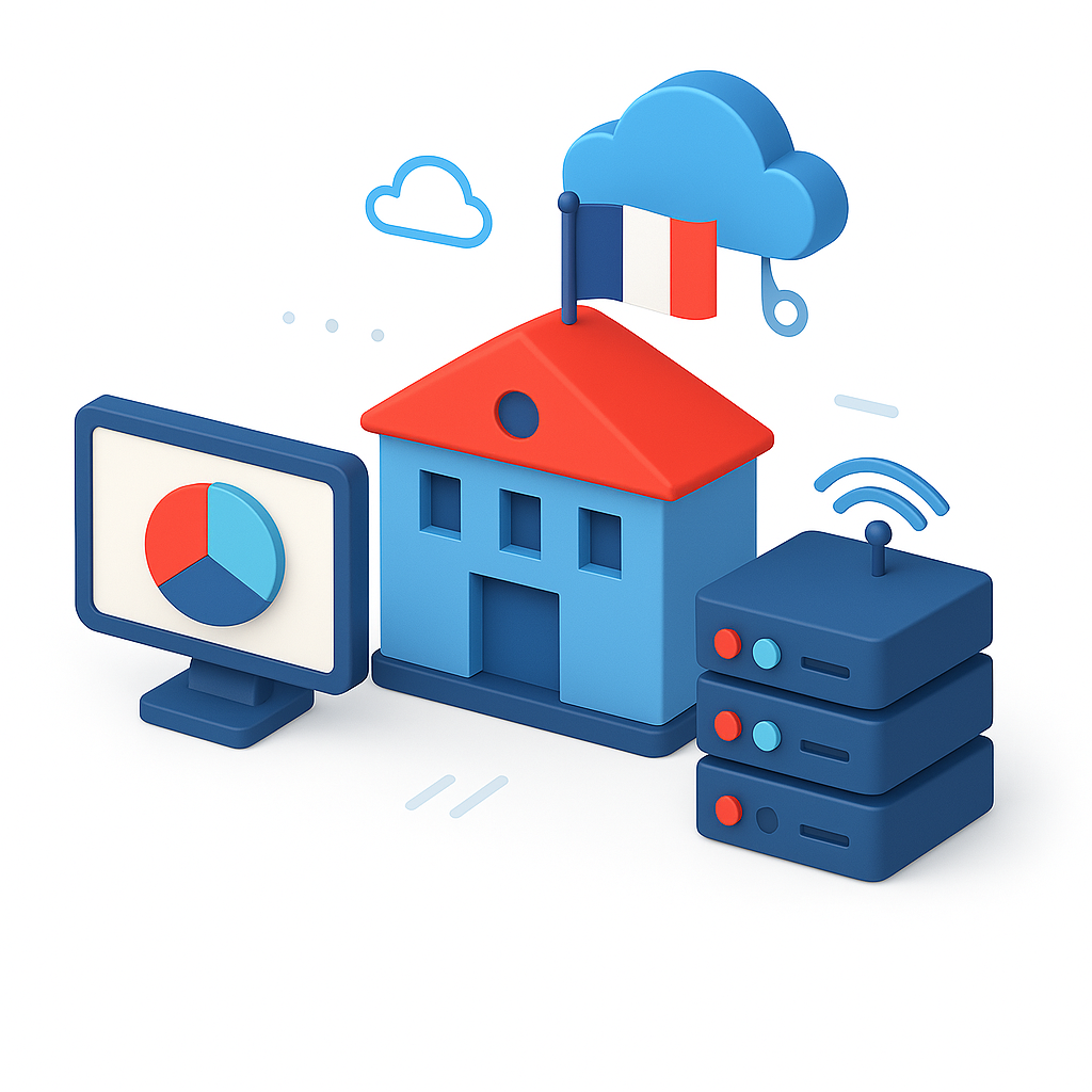 Gestion numérique pour collectivités - Infrastructure informatique avec bâtiment, serveurs et cloud